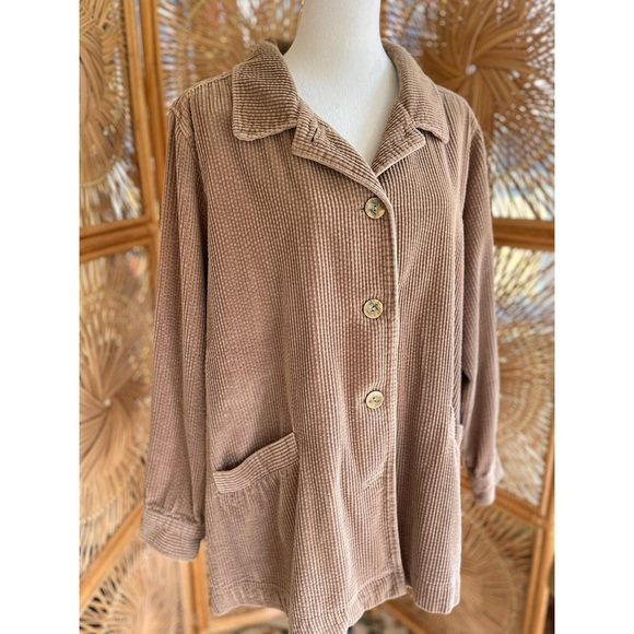 Main Street Blues Jackets & Blazers - Vintage Main Street Blues Tan Wide Wale Corduroy Oversized Button Down Shirt